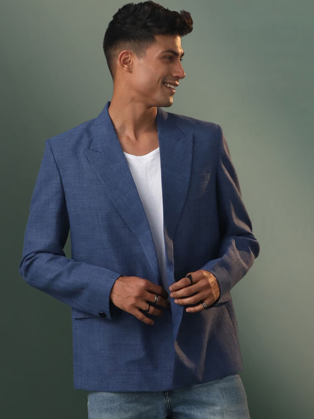 

VASTRAMAY Slim-Fit Peaked Lapel Cotton Single-Breasted Casual Blazers, Blue