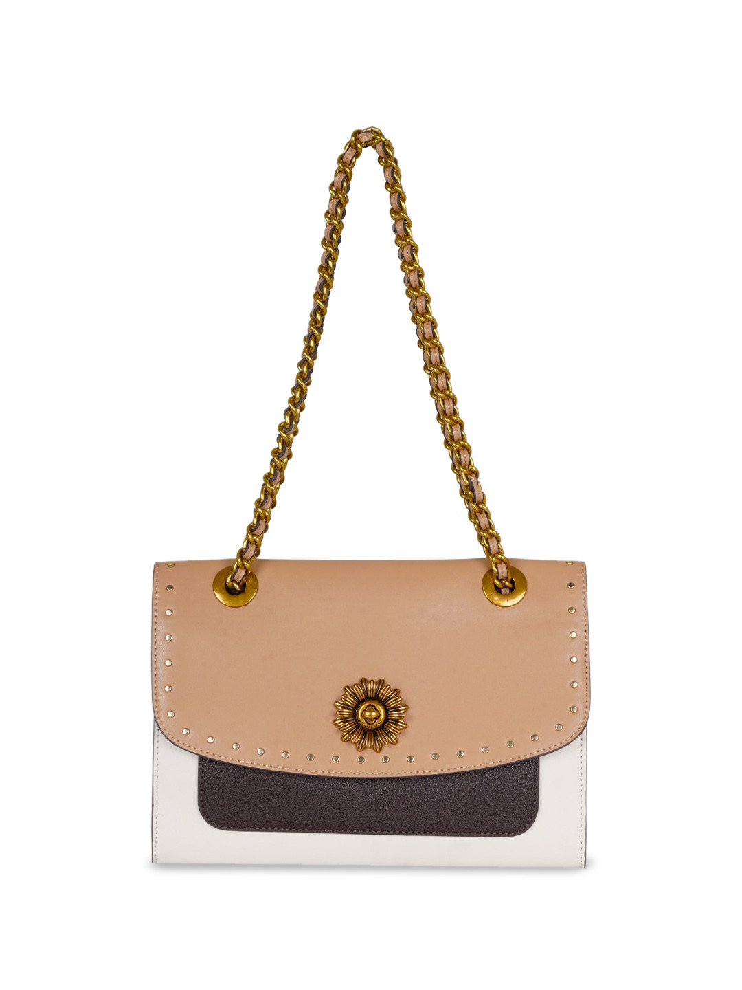 

CHRONICLE Embellished Structured Shoulder Bag, Beige