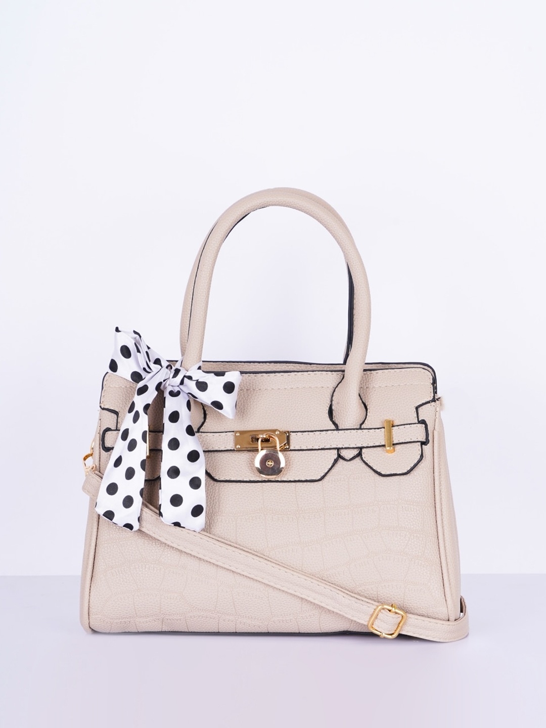 

CHRONICLE Structured Handheld Bag with Scarf, Cream