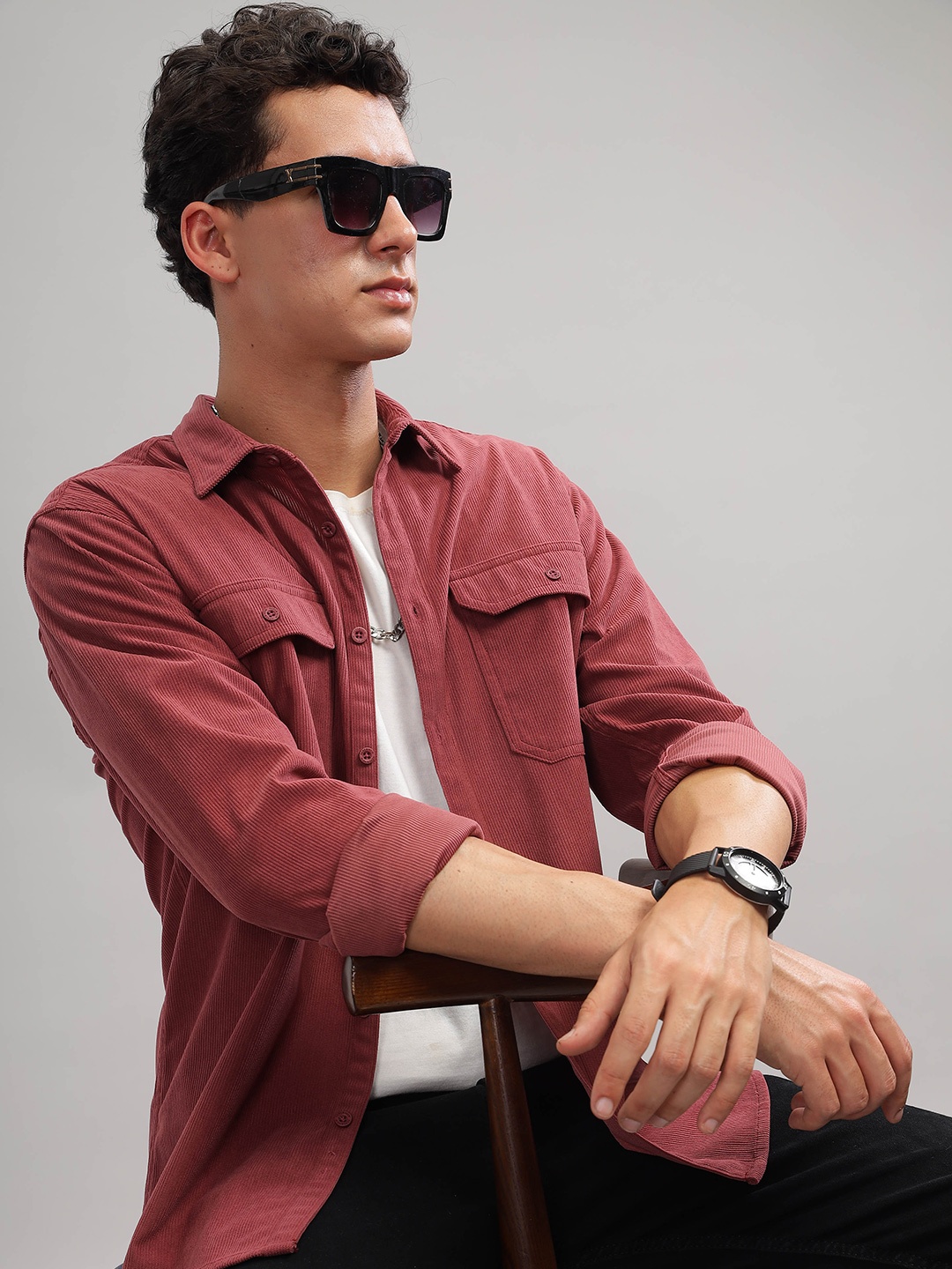 

HERE&NOW Spread Collar Long Sleeves Casual Shirt, Rust