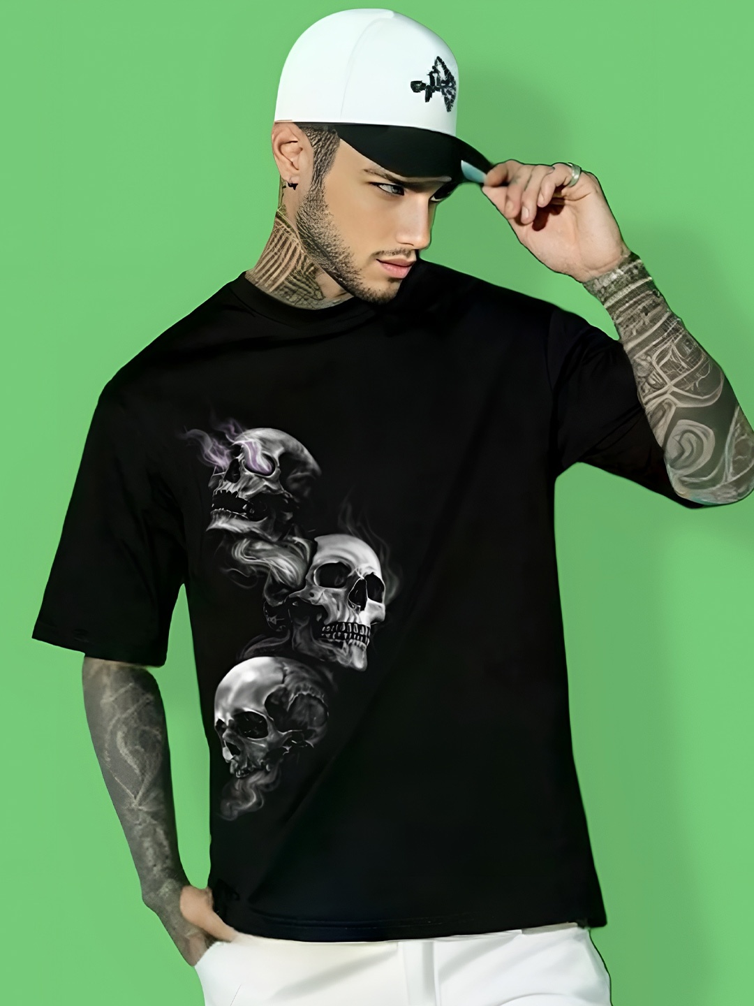 

Elibolz Graphic Printed Round Neck Short Sleeves Oversized T-shirt, Black
