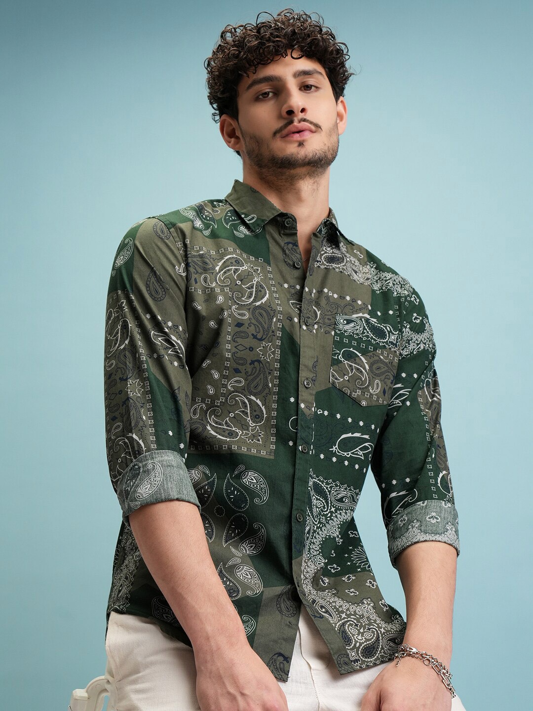 

Highlander Men All Over Printed Regular Fit Shirt, Green