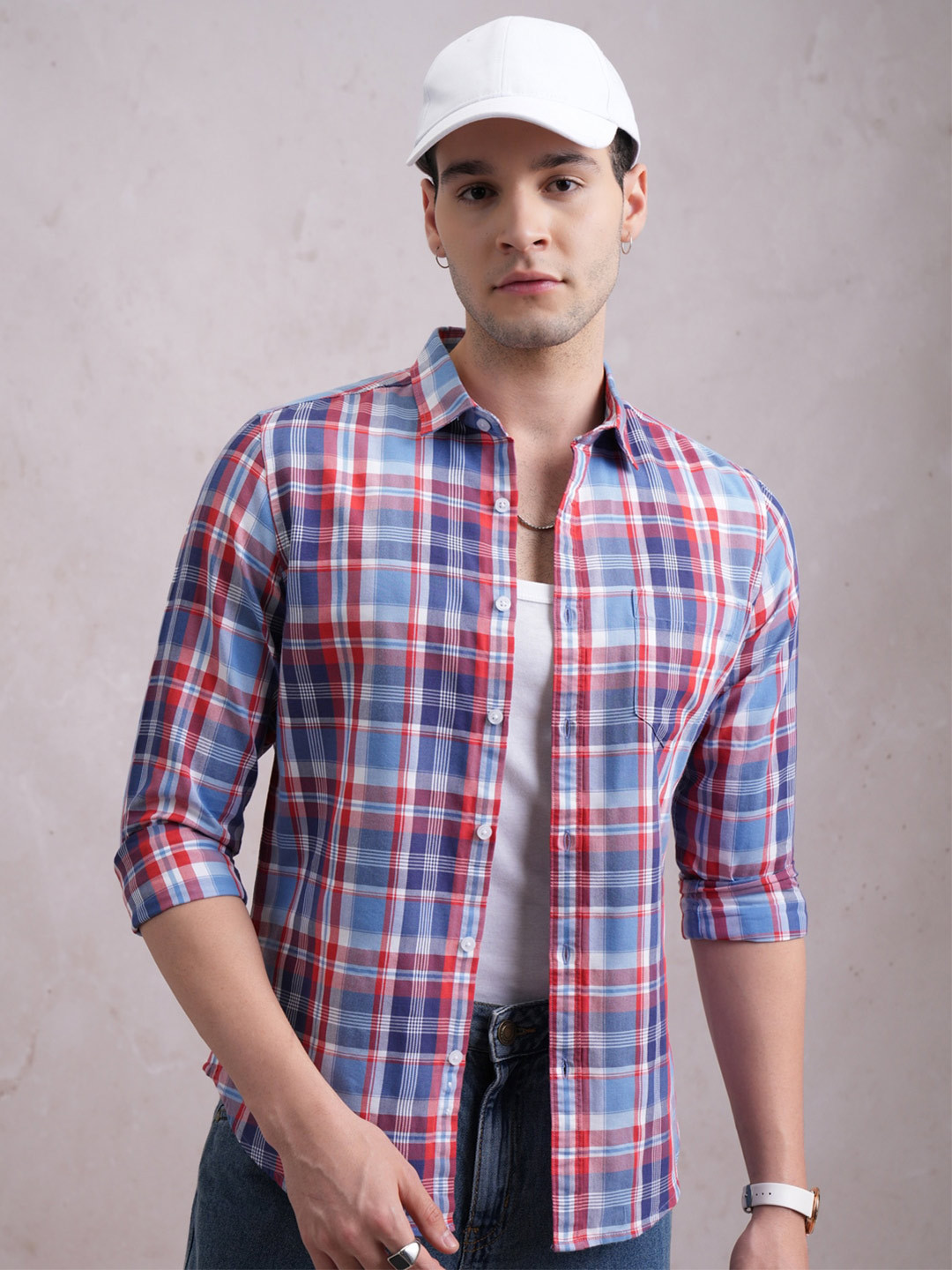 

Highlander Men Checked Slim Fit Shirt, Blue