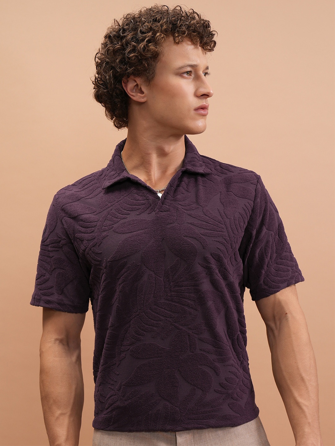 

HIGHLANDER Striped Polo Collar T-shirt, Purple