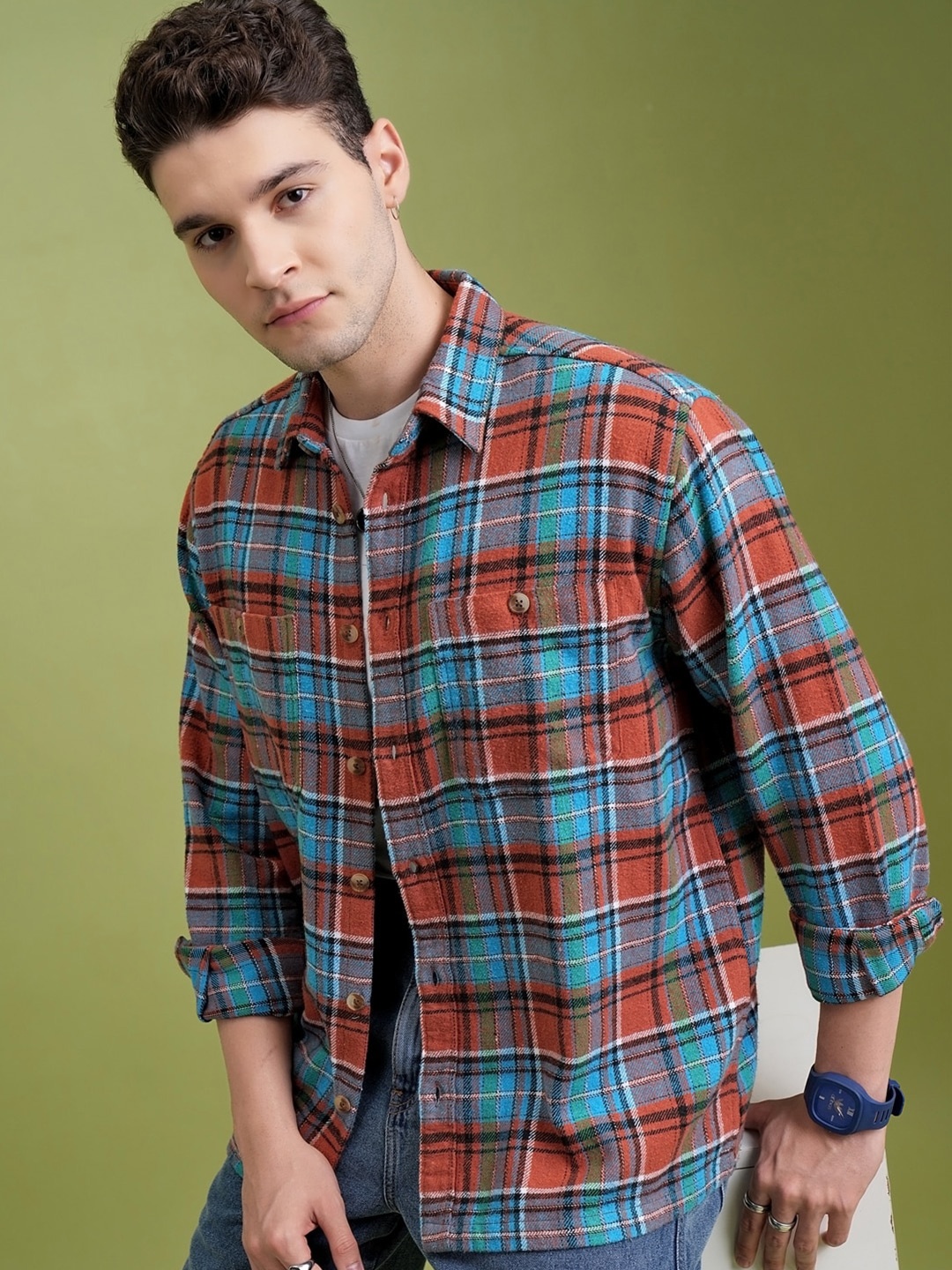 

Highlander Men Oversized Double Pocket Flannel Overshirt, Rust