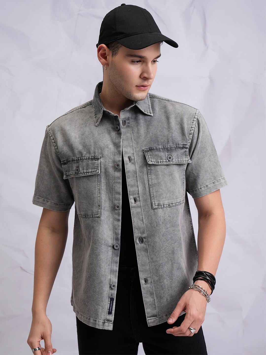 

Highlander Men Denim Oversized Shirt, Grey