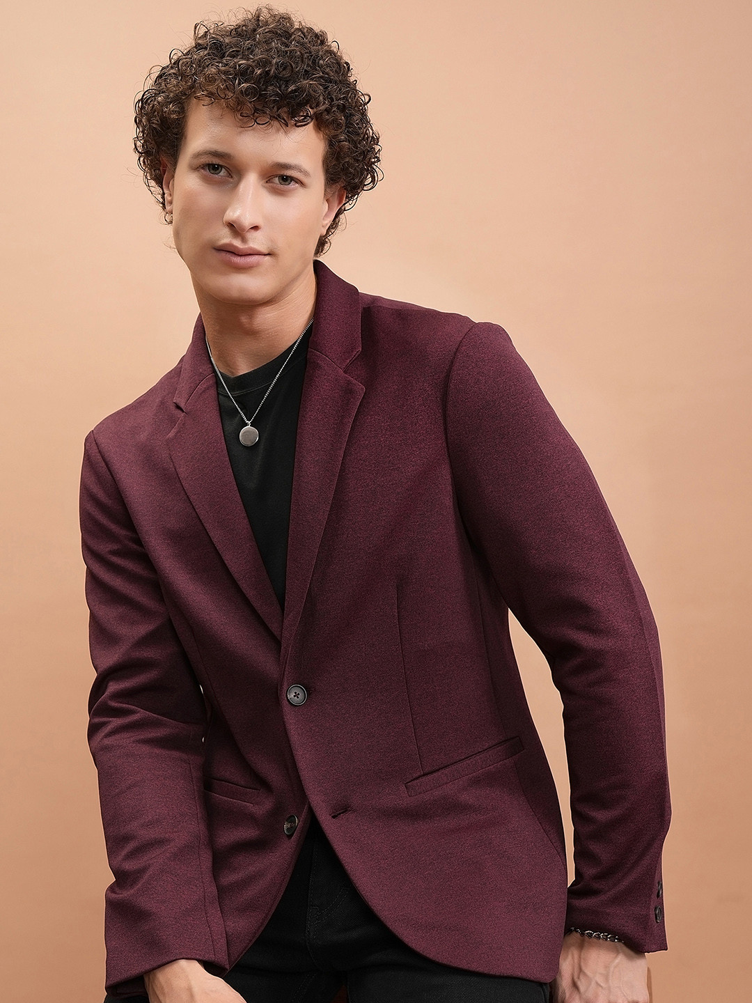 

HIGHLANDER Single-Breasted Casual Blazer, Maroon