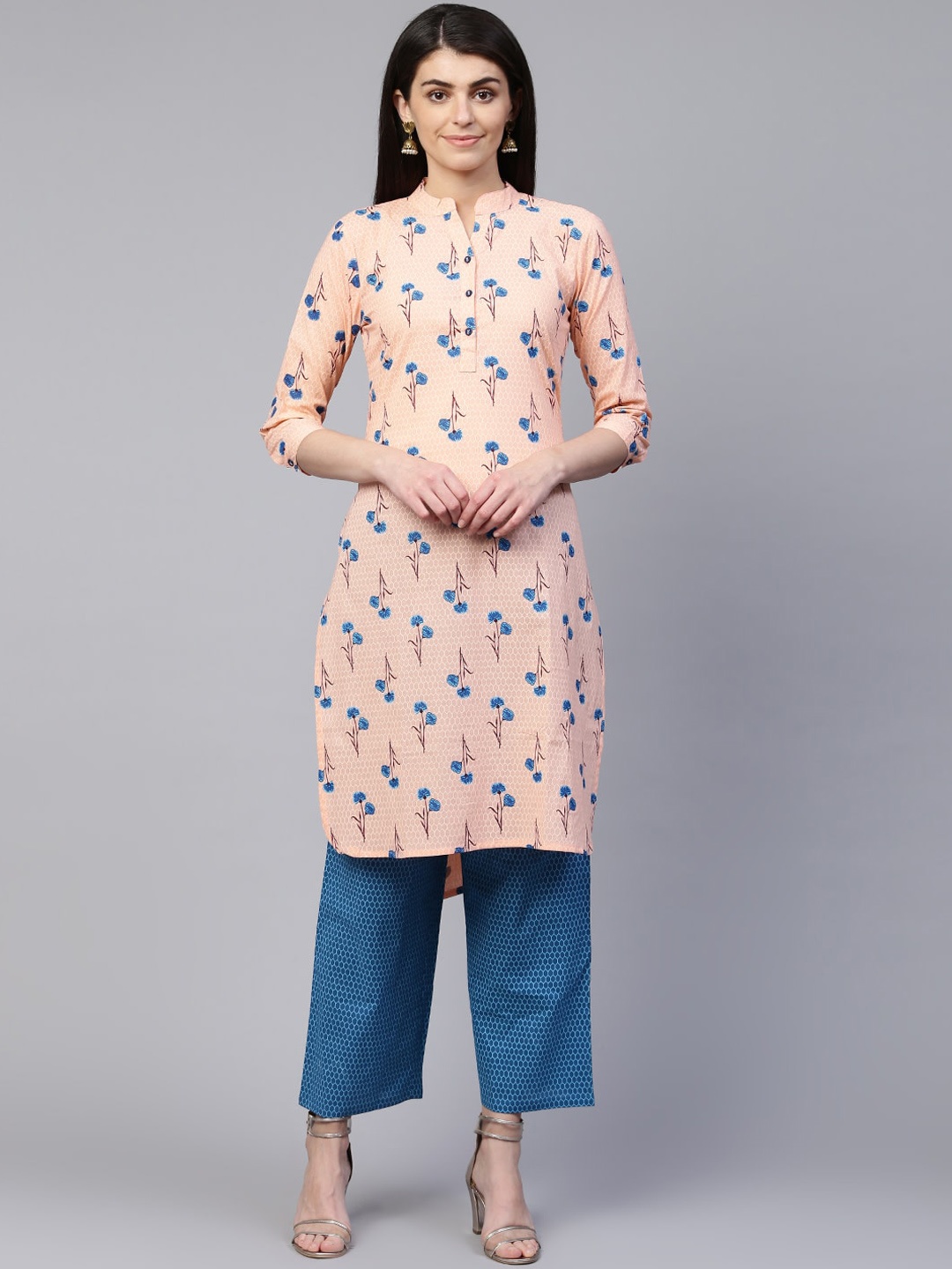 

RANGMAYEE Floral Printed Regular Pure Cotton Kurta With Palazzo, Peach