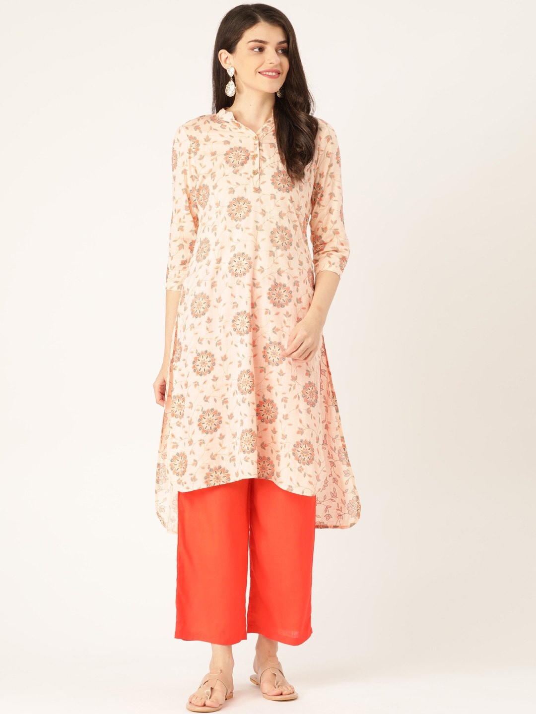 

RANGMAYEE Floral Printed Zari Regular Straight Kurta With Palazzo, Cream