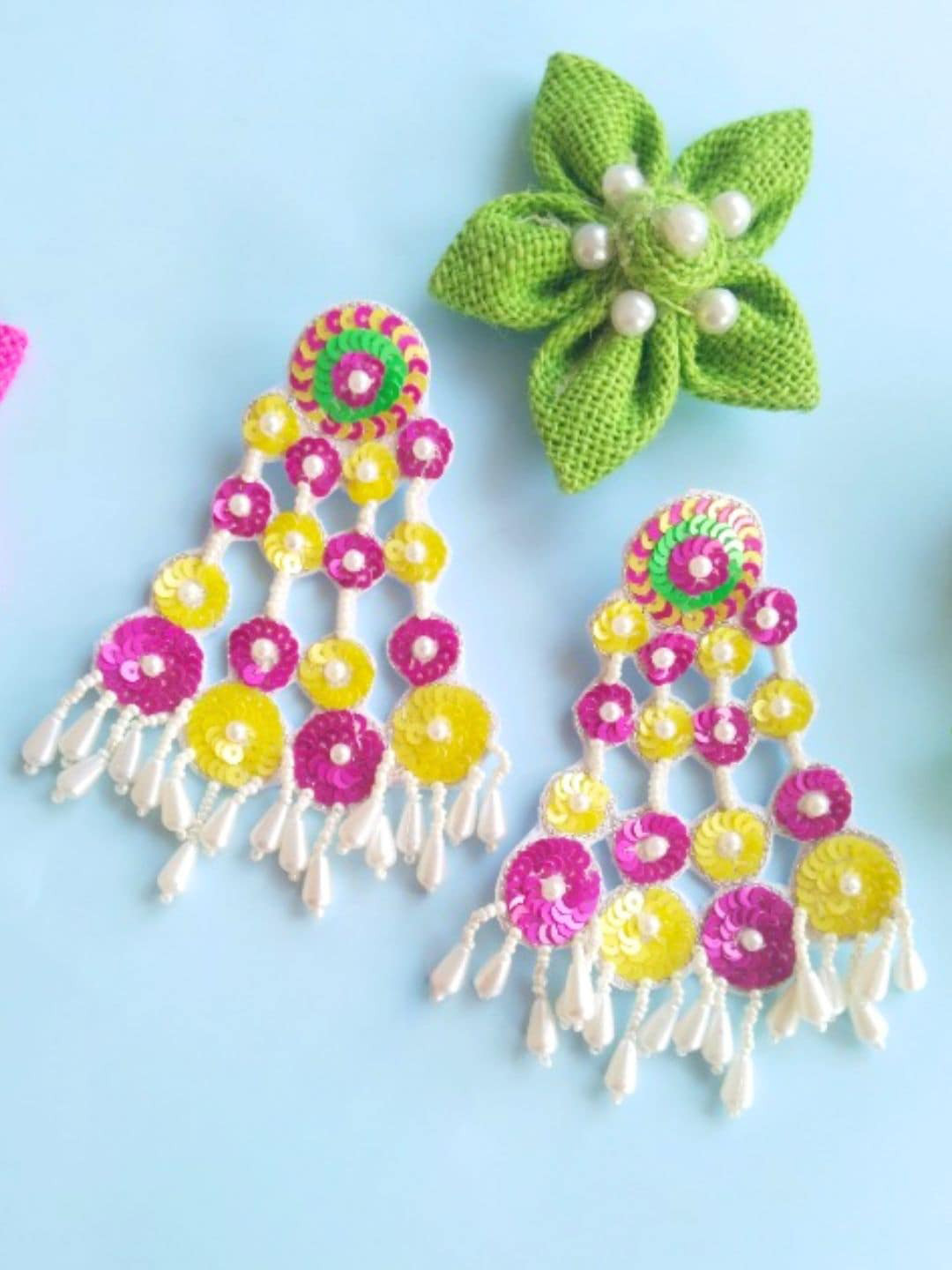 

DressBerry Yellow Pearl Triangular Drop Earrings
