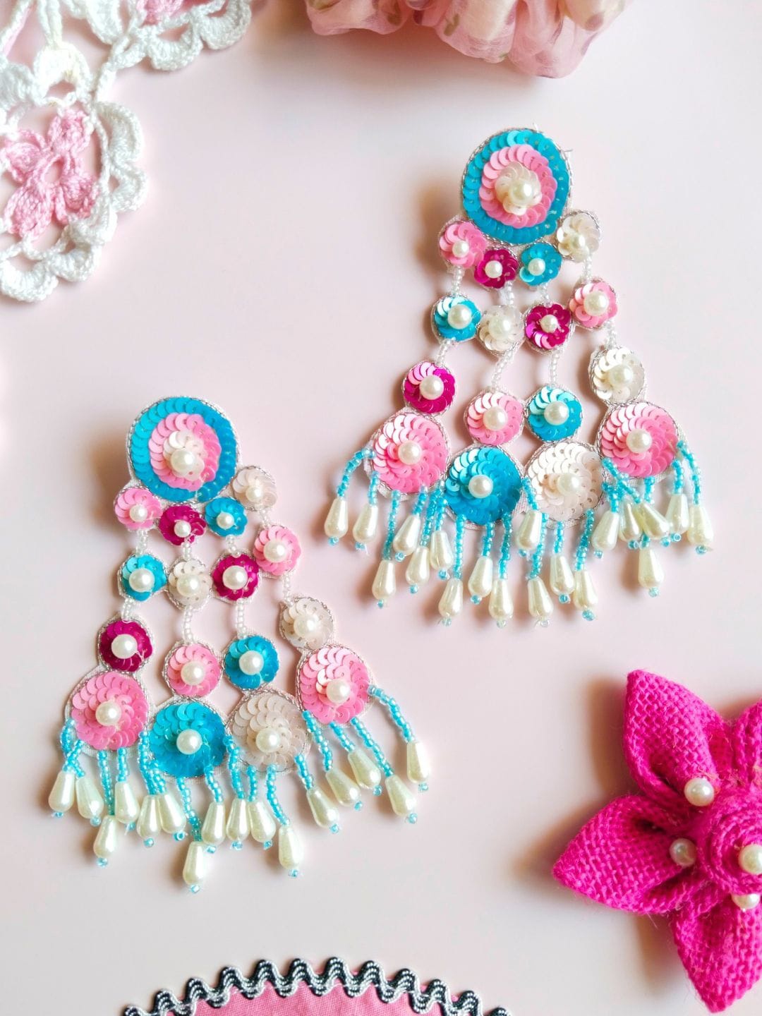 

DressBerry Pink Pearl Triangular Drop Earrings