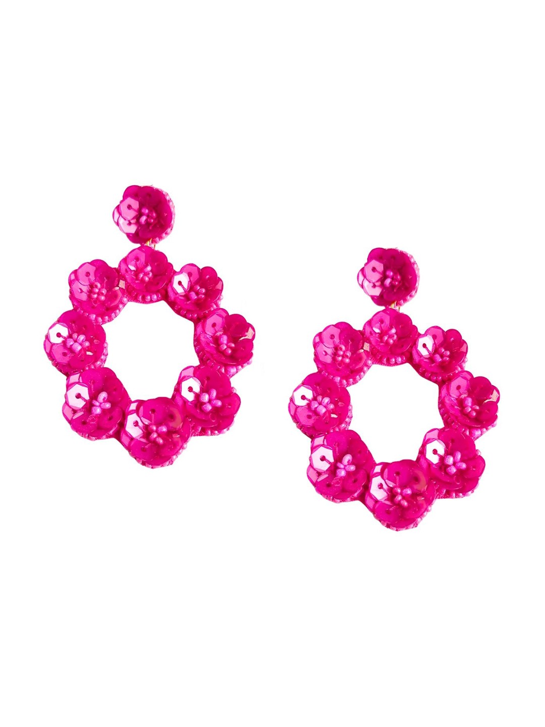 

DressBerry Pink Pearl Circular Drop Earrings