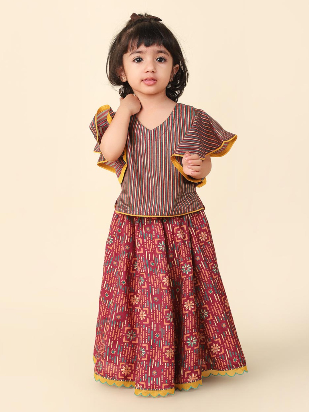 

Fabindia Girls Printed Ready to Wear Lehenga & Blouse, Magenta