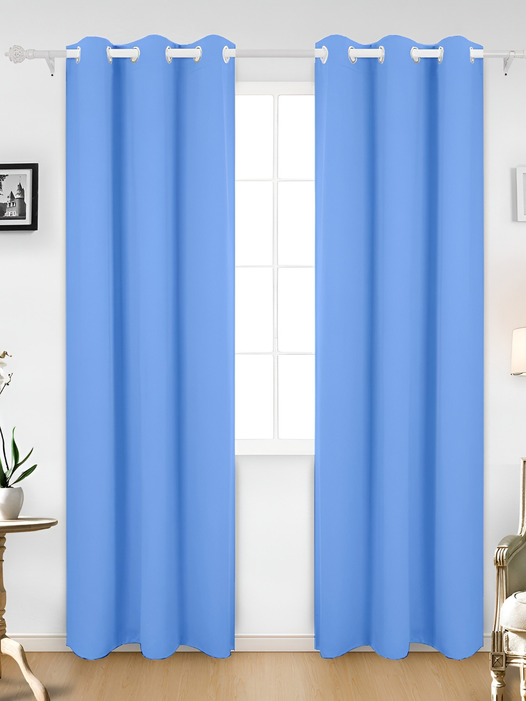 

Dashing fabrics Blue Set of 2 Black Out Long Door Curtain