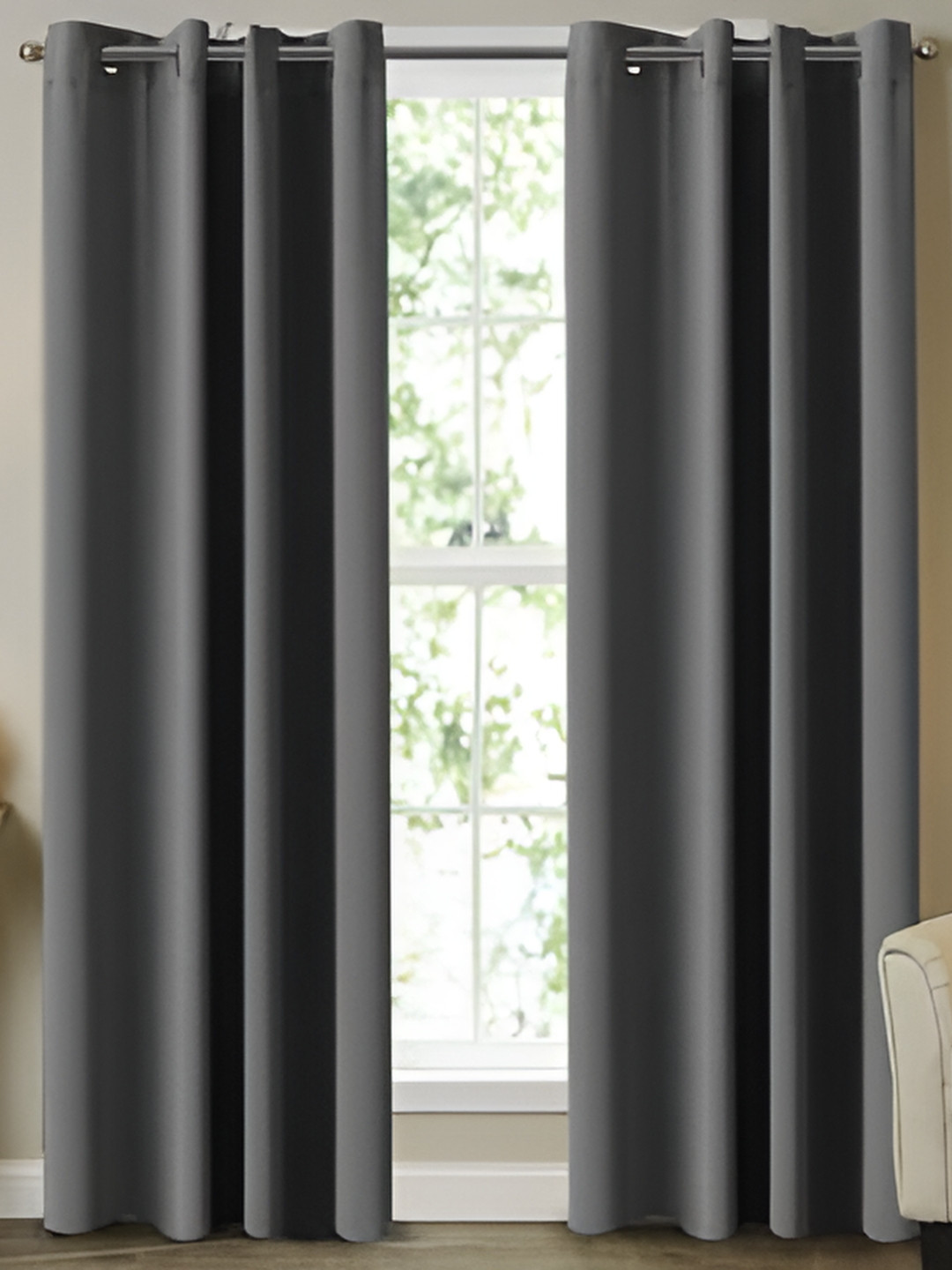 

Dashing fabrics Grey Set of 2 Black Out Window Curtain