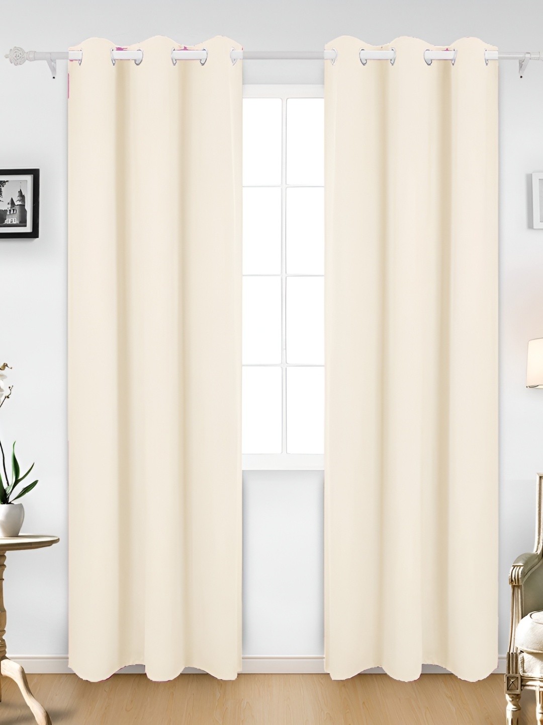 

Dashing fabrics Cream-Coloured Set of 2 Black Out Window Curtain