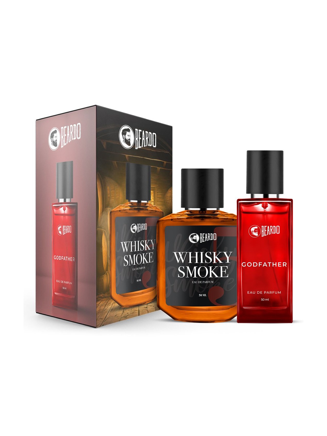 

BEARDO Men Set of 2 Long Lasting Eau De Parfum - Whiskey Smoke & God Father - 50ml Each, Brown