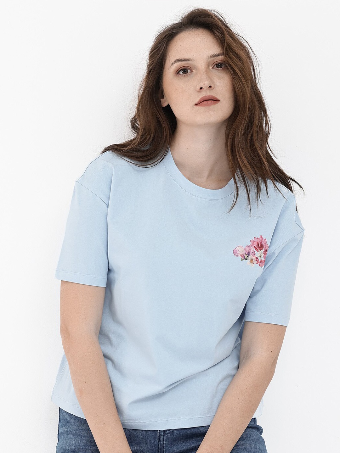 

RAREISM Floral Printed Boxy Cotton T-shirt, Blue