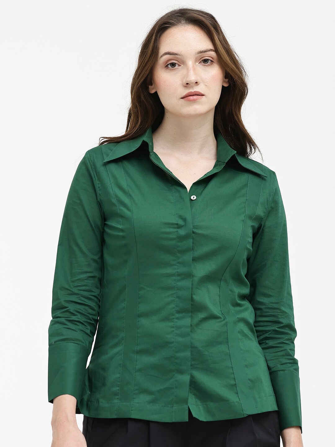 

RAREISM Spread Collar Standard Cotton Opaque Casual Shirt, Green