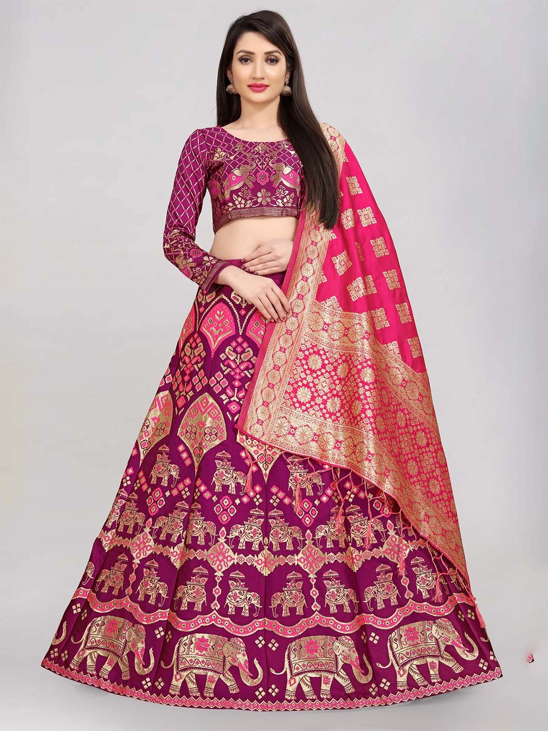 

Mitera Semi-Stitched Woven Design Jacquard Lehenga & Unstitched Blouse With Dupatta, Purple