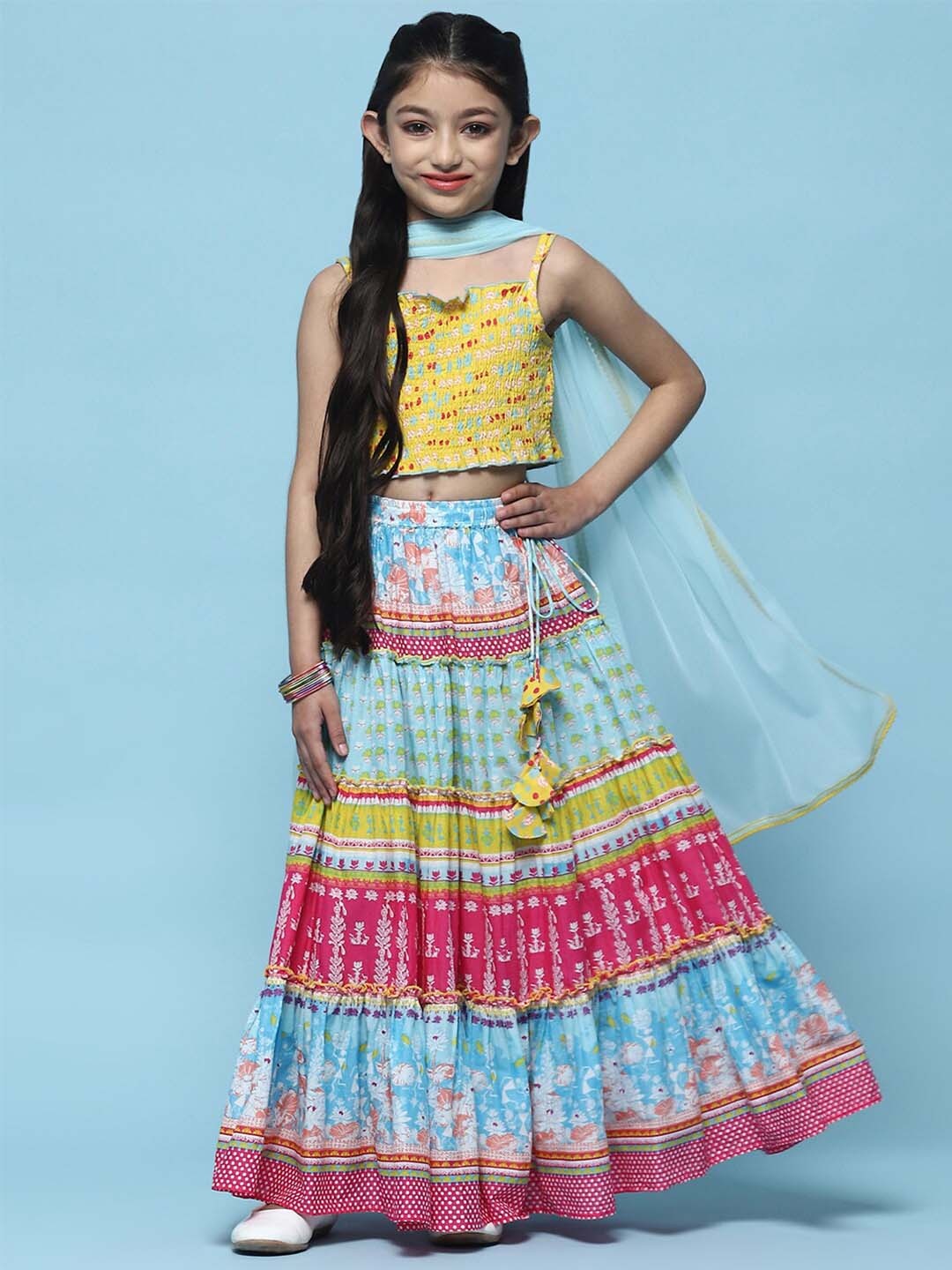 

Biba Girls Printed Ready to Wear Lehenga & Blouse With Dupatta, Yellow