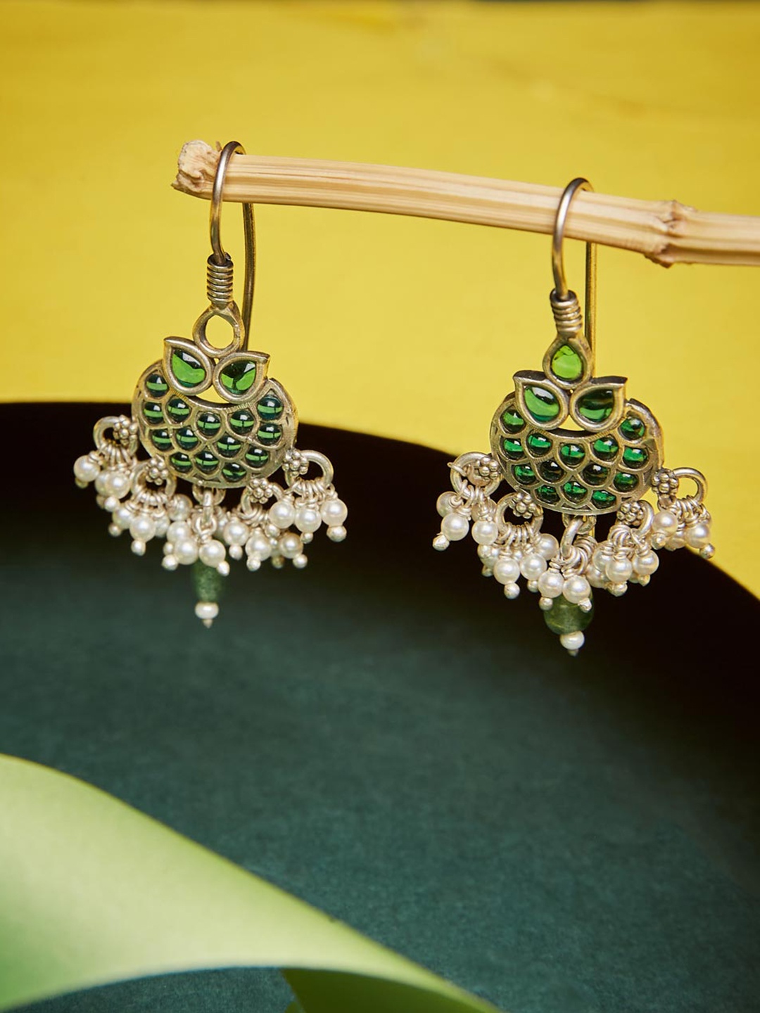 

Fabindia Silver Stone Studded & Beaded Classic Drop Earrings