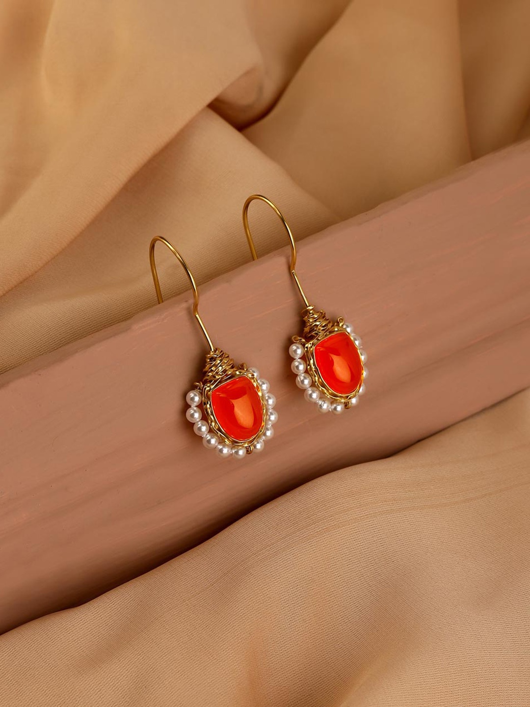 

Fabindia Silver Beaded & Stone Studded Circular Drop Earrings, Gold