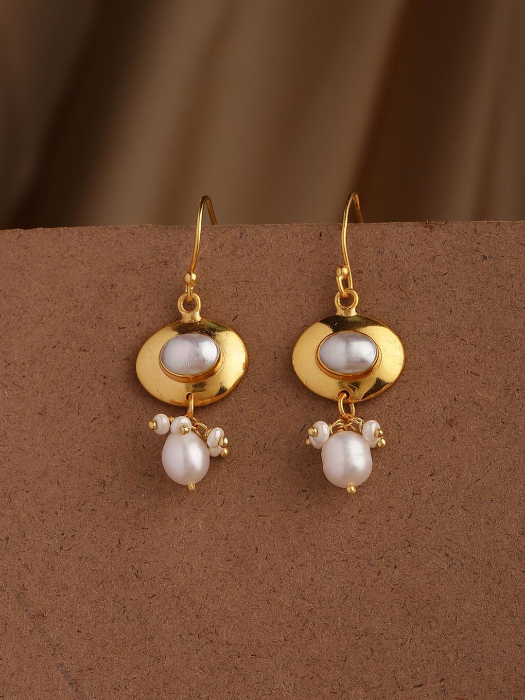 

Fabindia Silver Beaded & Strone Studded Drop Earrings, Gold