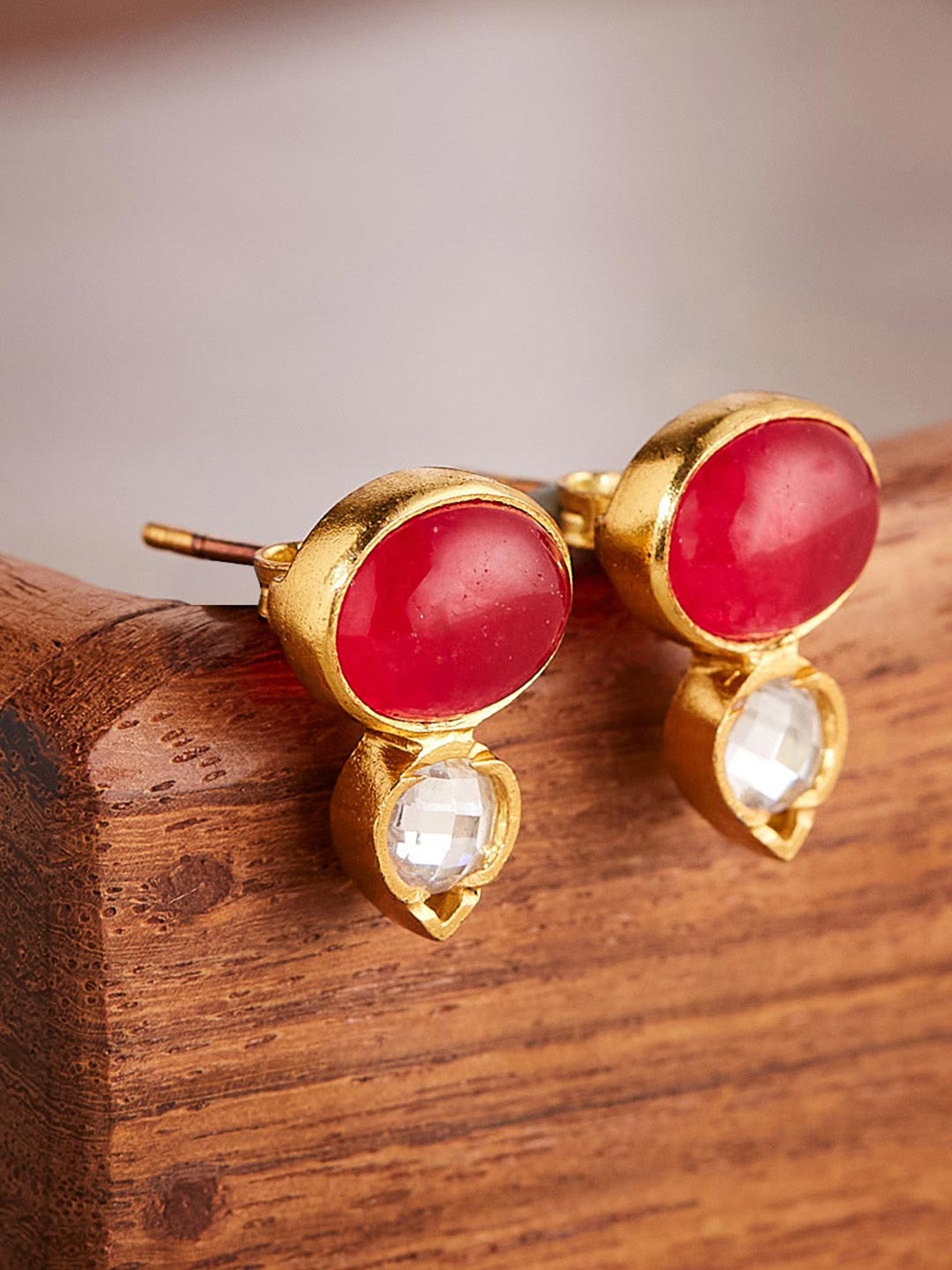 

Fabindia Silver Artificial Stones-Studded Studs Earrings, Gold