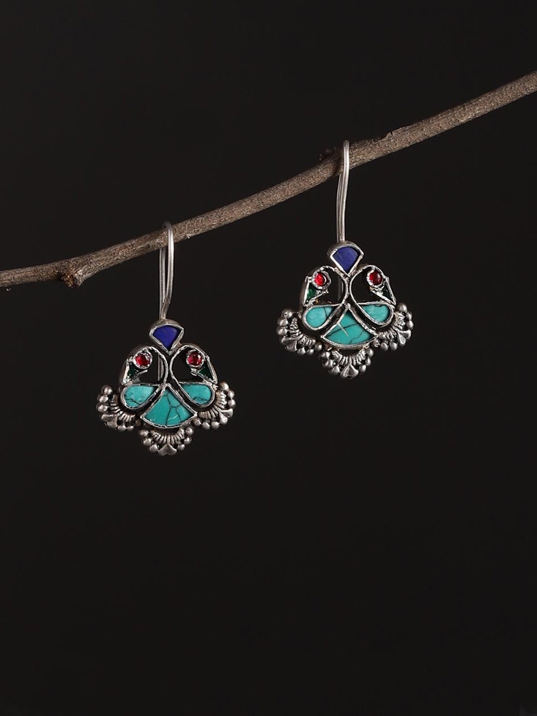 

Fabindia Silver Oxidised Contemporary Drop Earrings, Turquoise blue