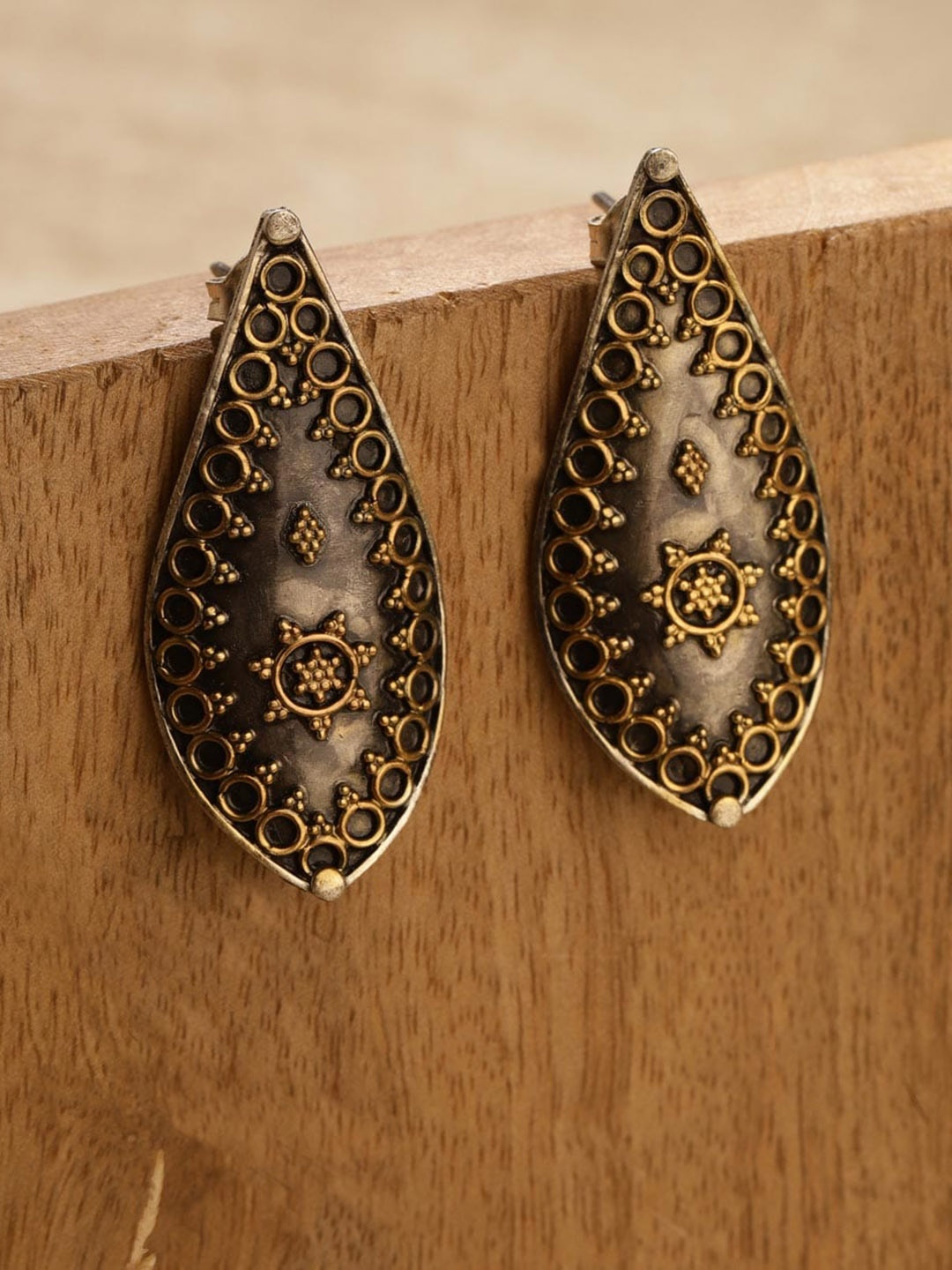 

Fabindia 92.5 Sterling Silver Teardrop Shaped Studs Earrings, Gold