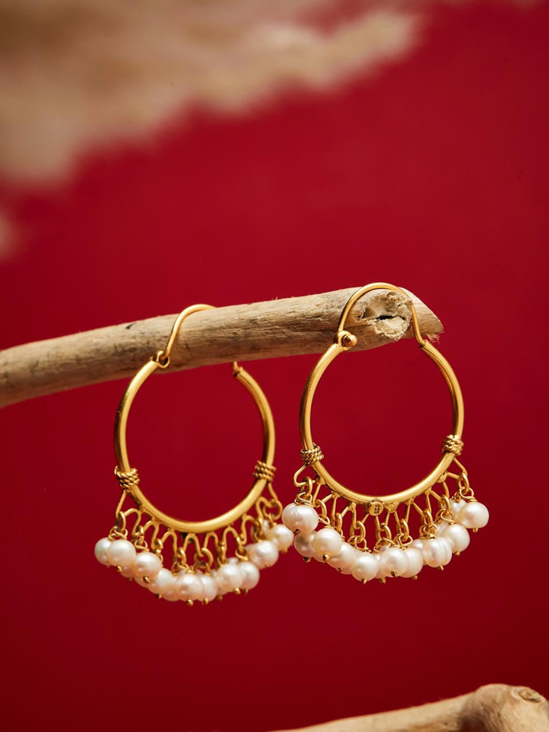 

Fabindia Beaded Contemporary Hoops Earrings, Gold