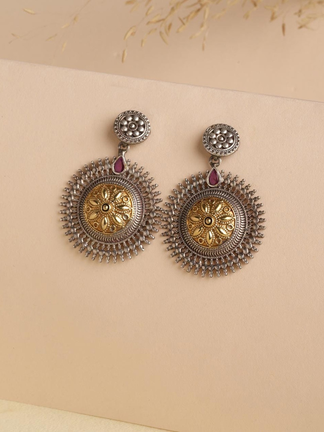 

Fabindia Silver-Plated Circular Drop Earrings