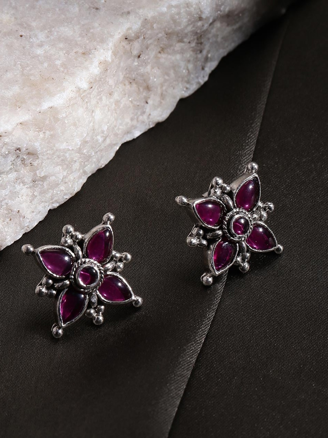 

Fabindia Beaded Oxidised Floral Stud Earrings, Silver