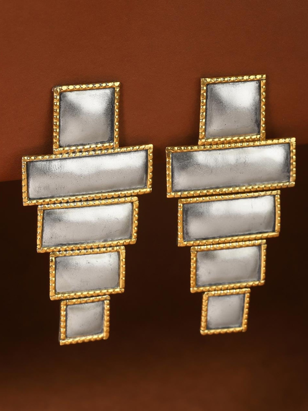 

Fabindia 92.5 Sterling Silver Textured Geometric Drop Earrings