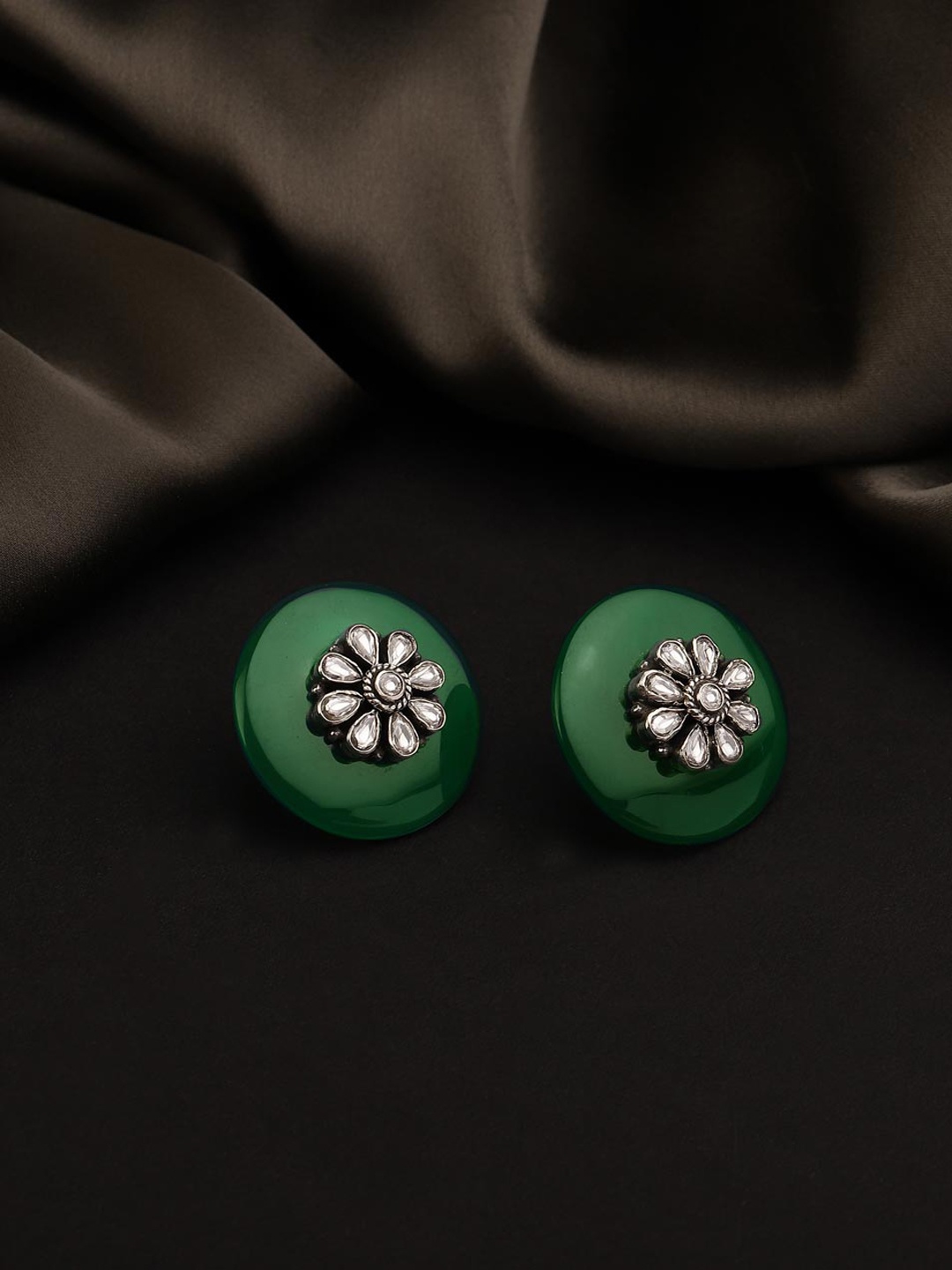 

Fabindia Silver Circular Shaped Stud Earrings, Green
