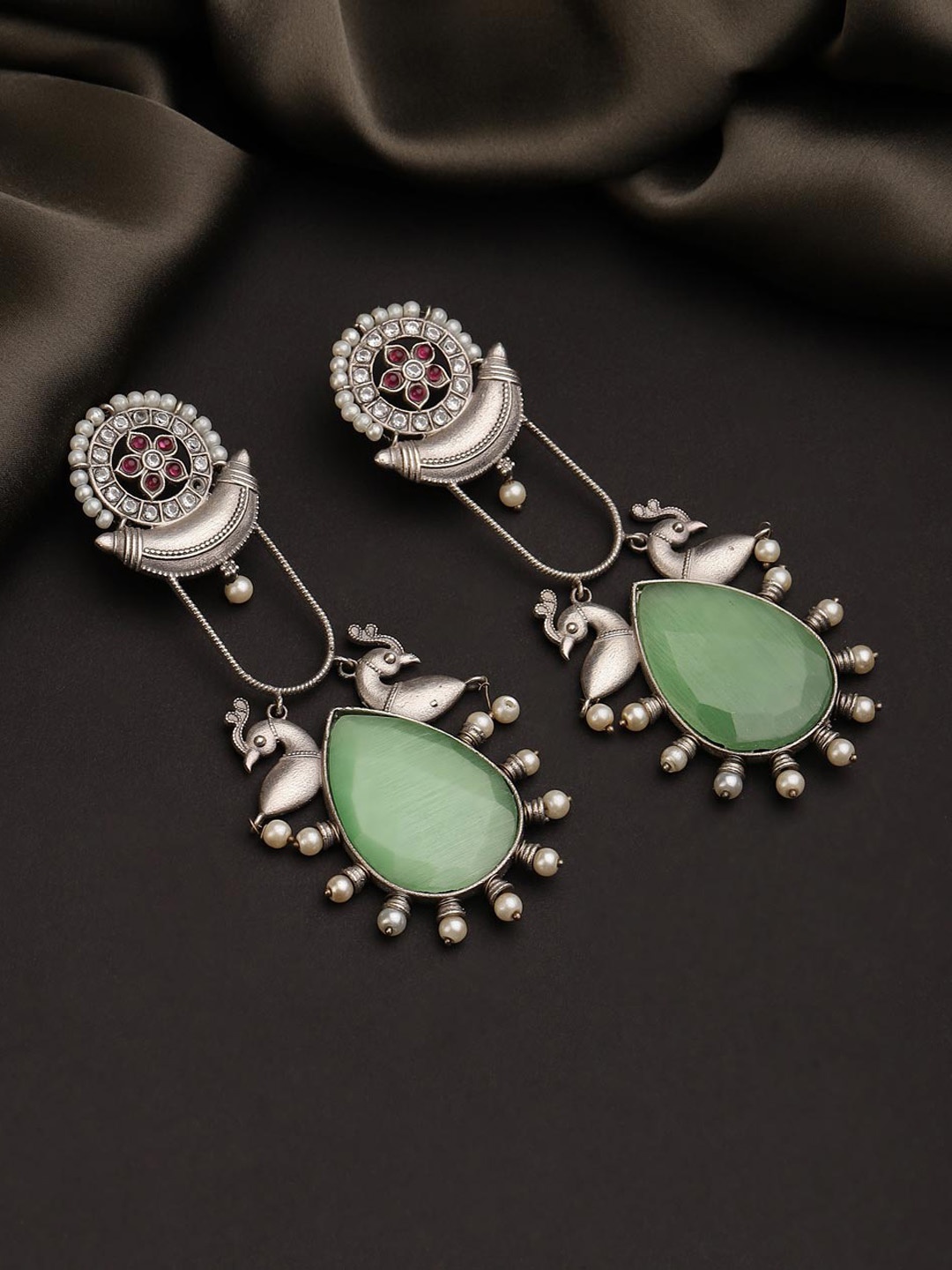 

Fabindia Studded Teardrop Shaped Drop Earrings, Silver