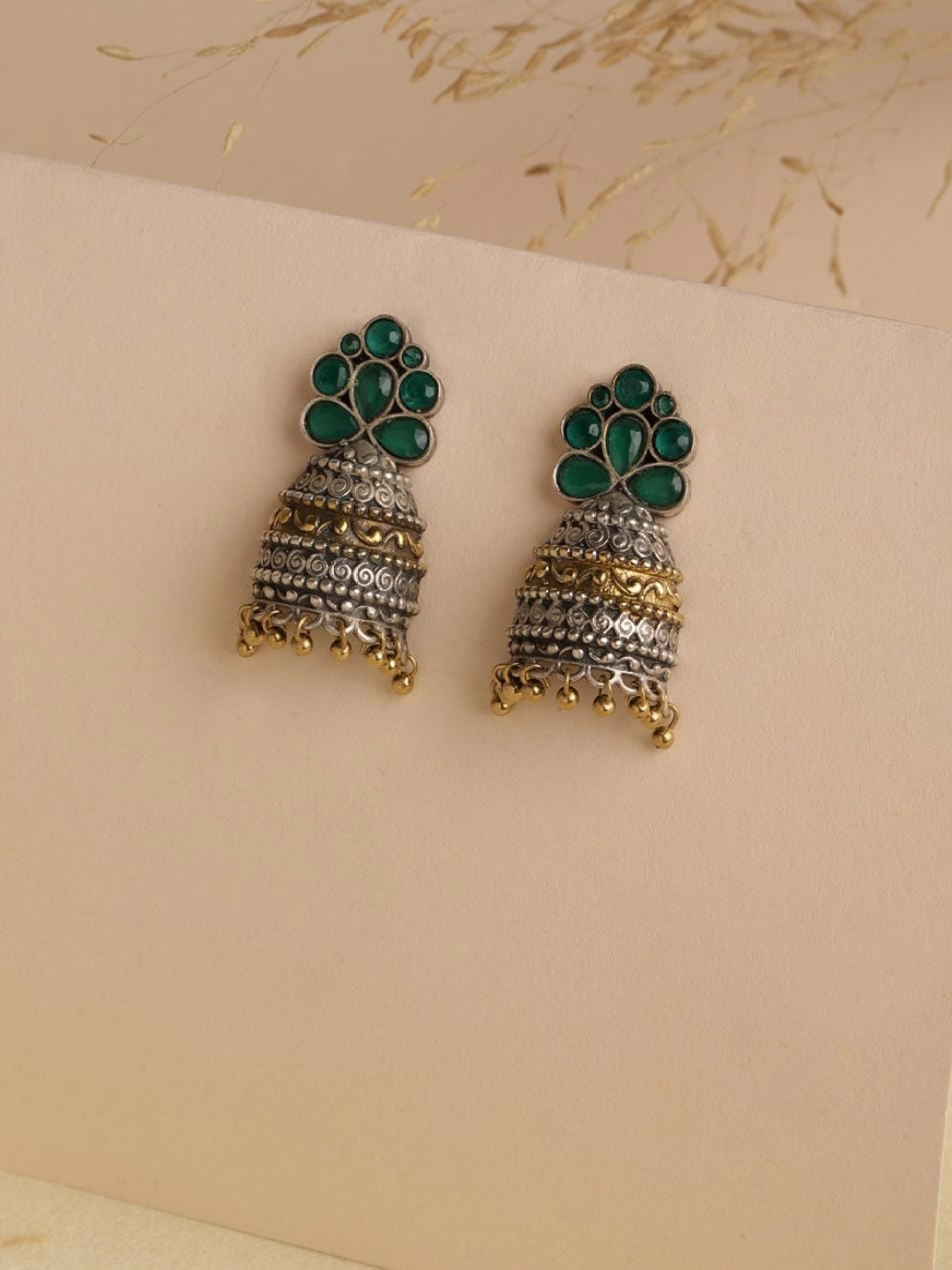 

Fabindia Artificial Stones Dome Shaped Jhumkas, Silver