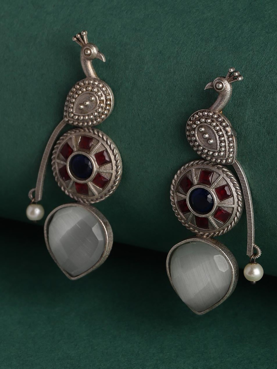 

Fabindia Silver-Plated Peacock Shaped Drop Earrings