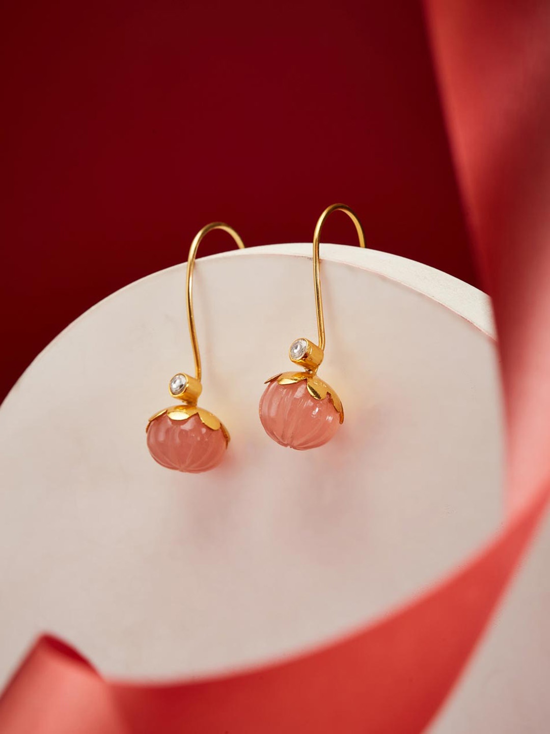

Fabindia Silver Stone Studded Contemporary Drop Earrings, Gold
