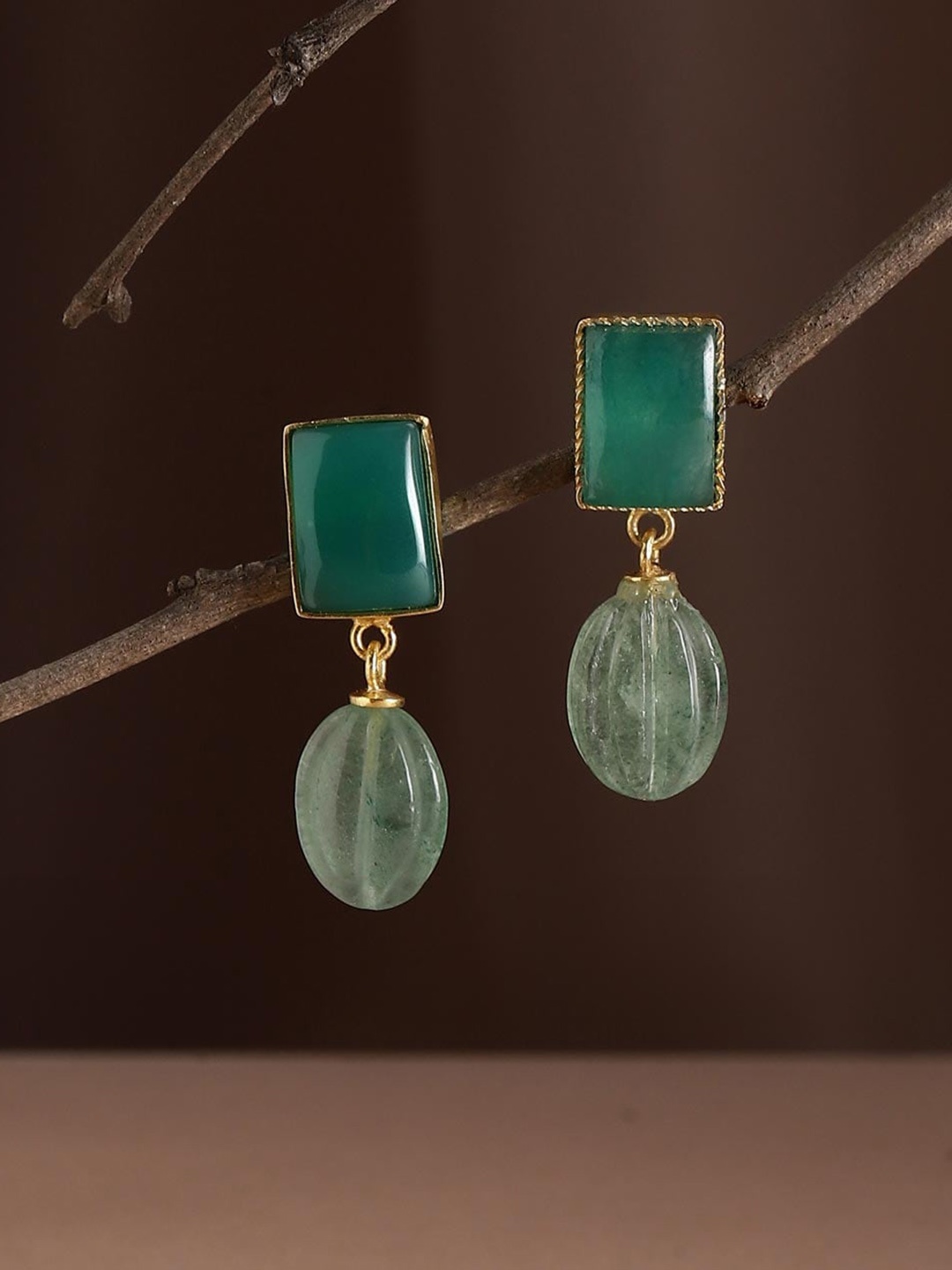 

Fabindia Silver Stone Studded Geometric Drop Earrings, Gold