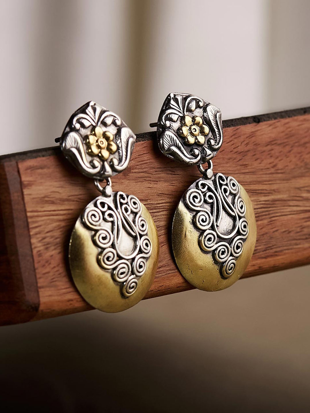 

Fabindia 92.5 Sterling Silver Textured Circular Drop Earrings