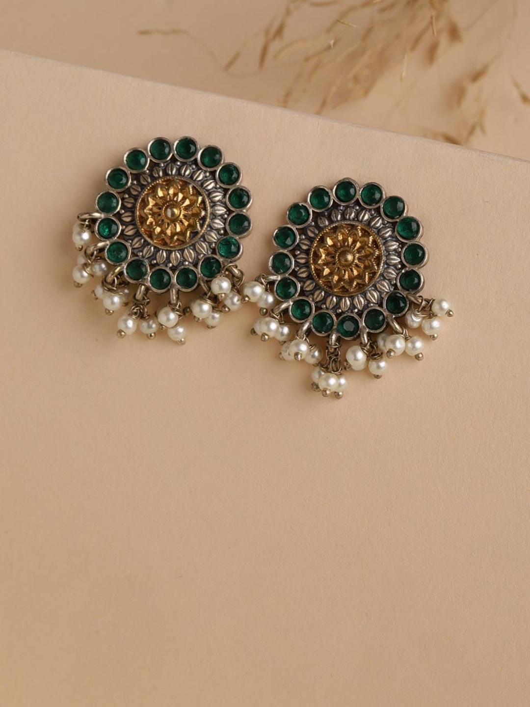 

Fabindia Floral Artificial Stones and Beads Studs Earrings, Gold