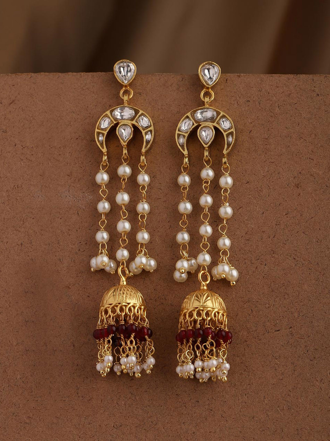 

Fabindia Silver Artificial Stones and Beads Contemporary Jhumka, Gold
