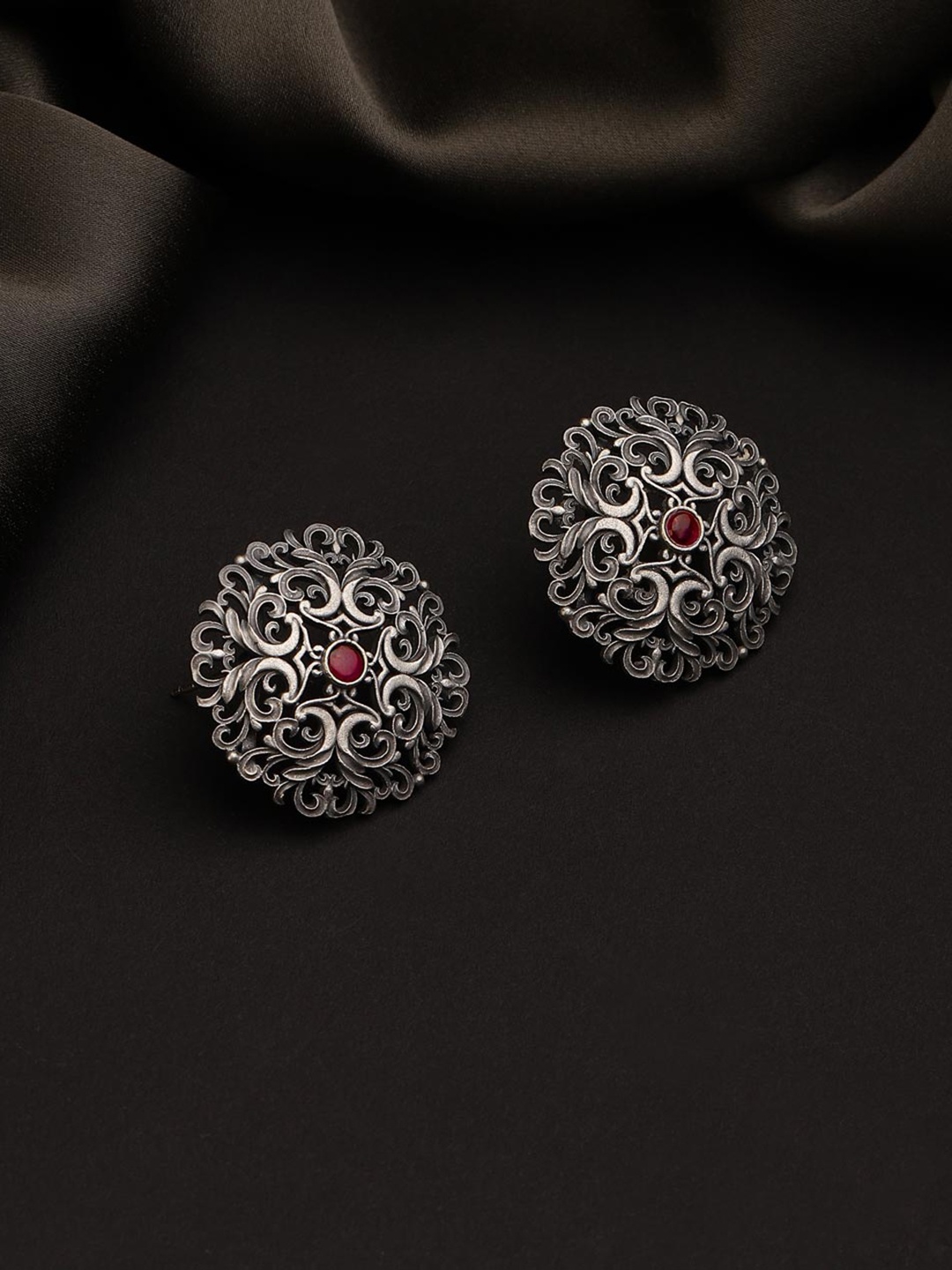 

Fabindia Silver Stone Studded Oxidised Textured Studs Earrings