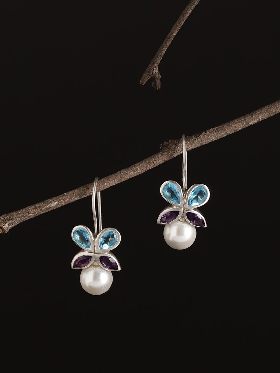 

Fabindia Floral Drop Earrings, Silver