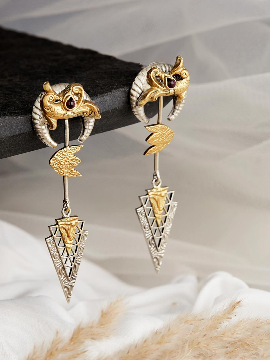 

Fabindia Silver Artificial Stones Studded Contemporary Drop Earrings, Gold