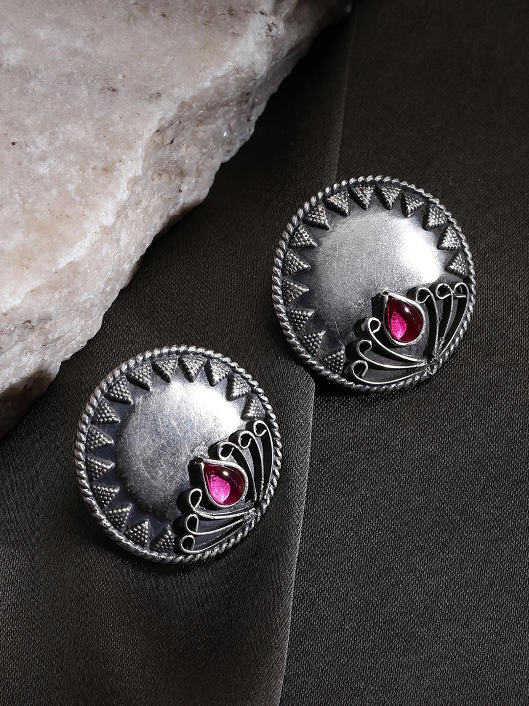 

Fabindia Silver Stone Studded Circular Studs Earrings