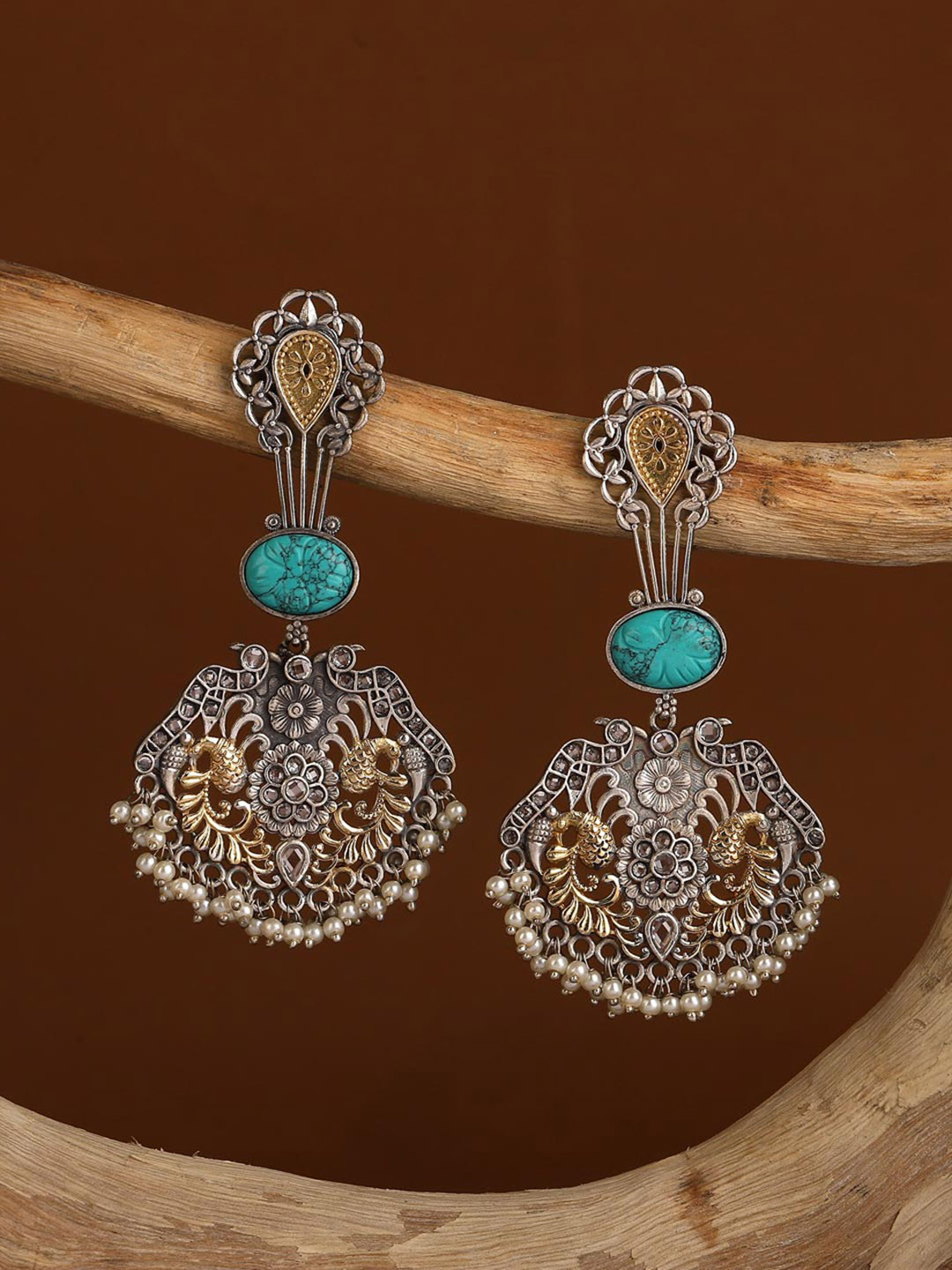 

Fabindia Artificial Stones-Studded Contemporary Drop Earrings, Silver