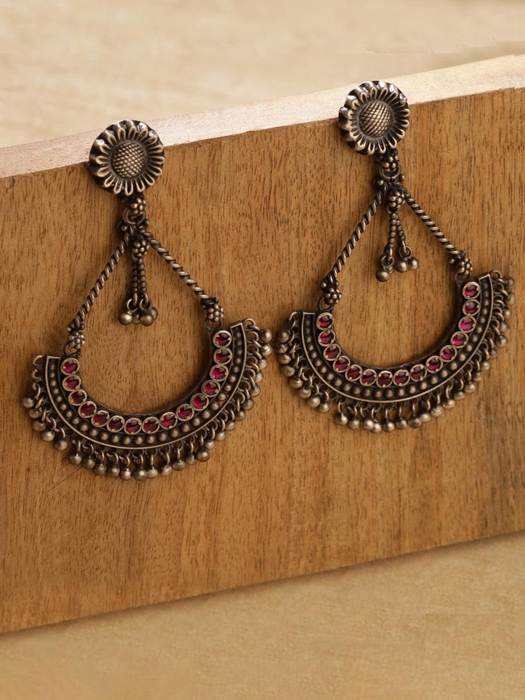 

Fabindia 92.5 Sterling Silver Studded Contemporary Chandbalis